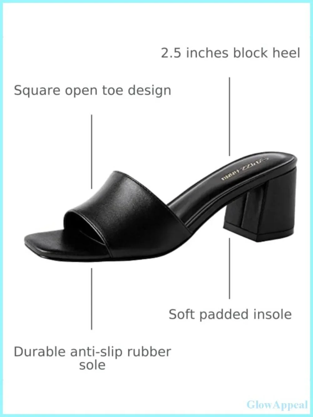 Women's Square Open Toe Low Block Heel Slide Sandals PU Comfortable Casual